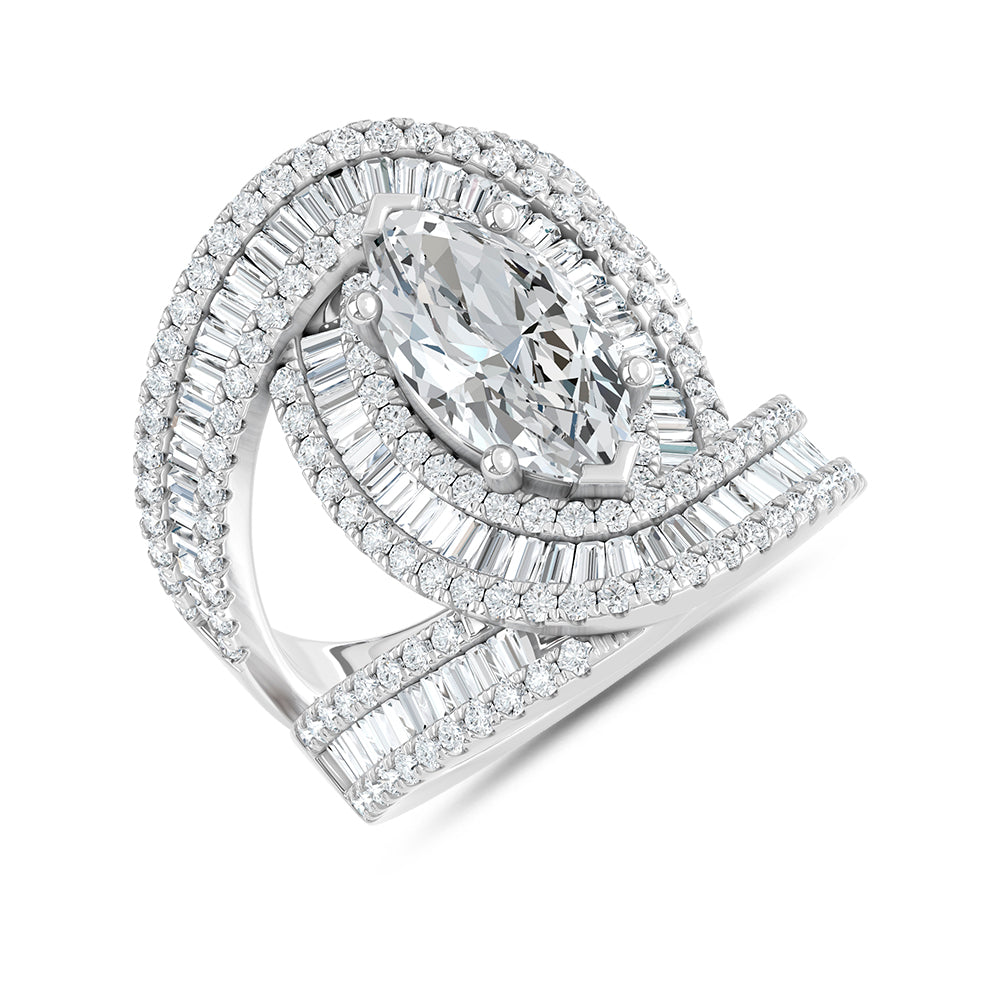 14K White Gold Lab Grown Diamond 4 Ct.Tw. Engagement Ring (IGI Certified Center 2ct)