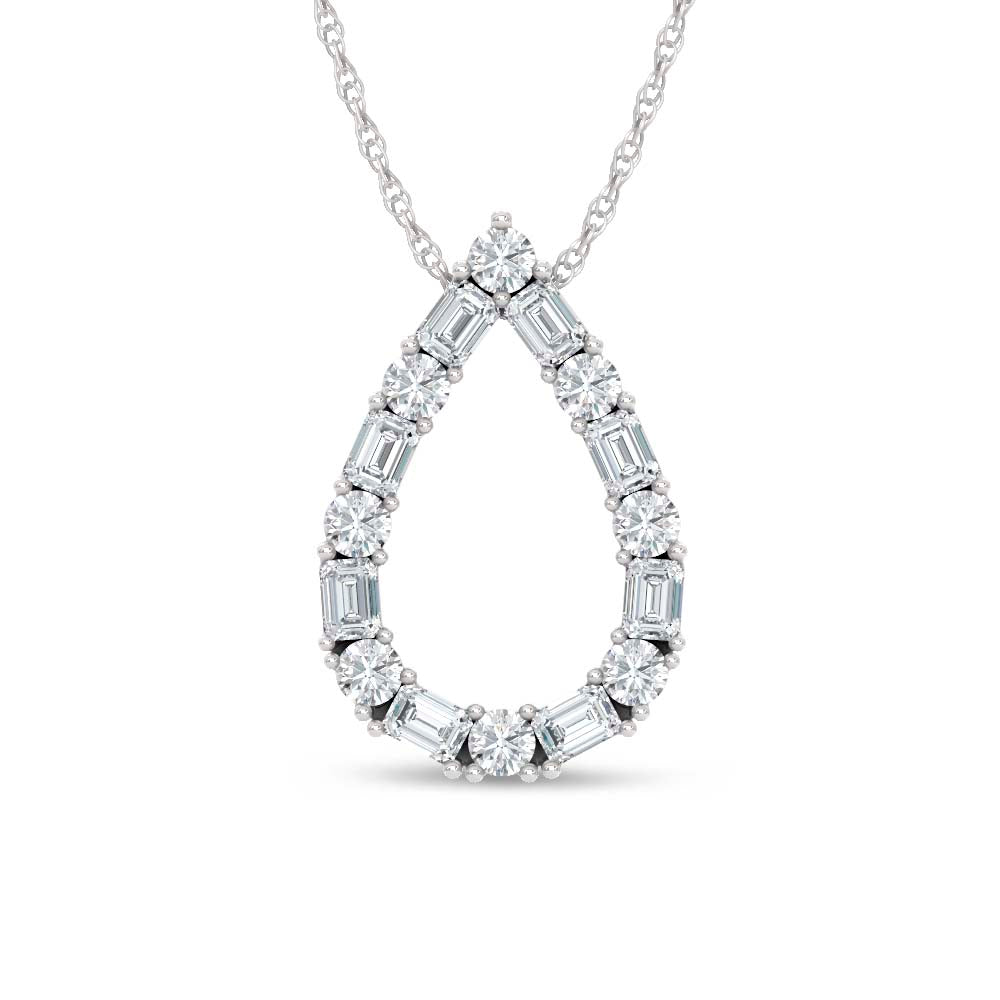 14K White Gold Lab Grown Diamond Round and Tapper 2 Ct.Tw. Pear Shape Necklace