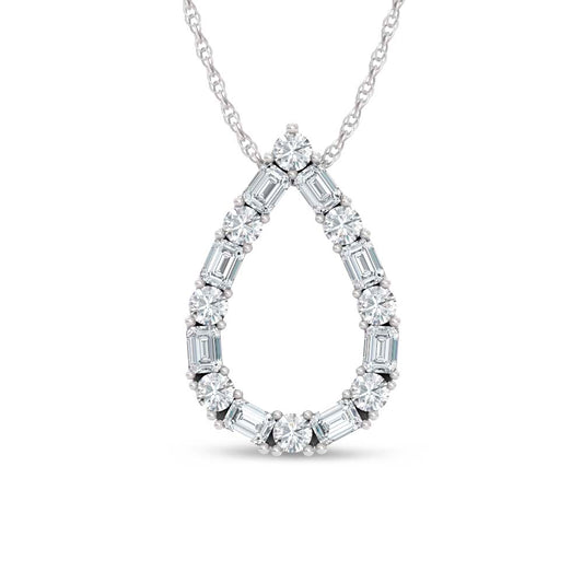 14K White Gold Lab Grown Diamond Round and Tapper 2 Ct.Tw. Pear Shape Necklace
