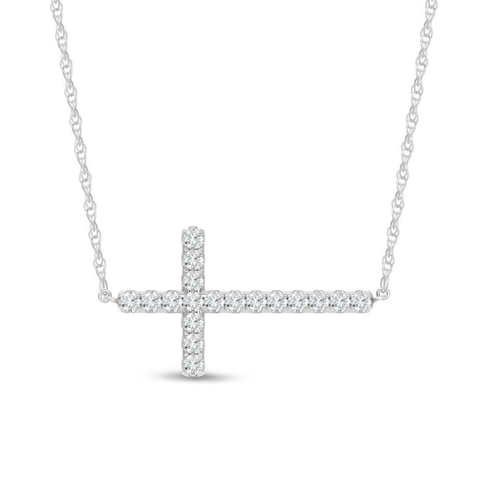 10K White Gold Lab Grown Diamond 1/2 Ct.Tw. Cross Pendant