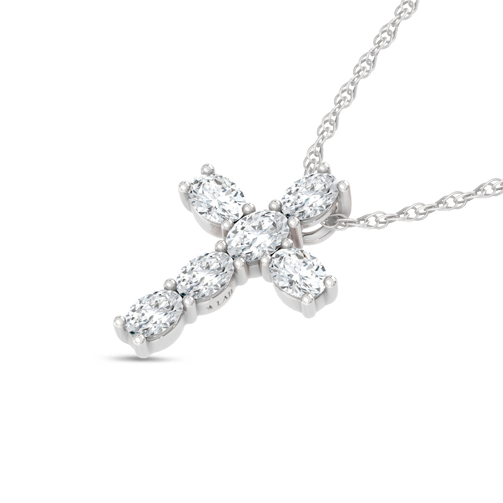 14K White Gold Lab Grown Oval Shape Diamond 1 Ct.Tw. Cross Pendant