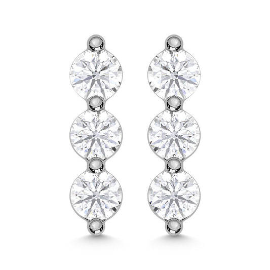 10K White Gold Lab Grown Diamond 1/6 Ct.Tw. Three Stone Earrings