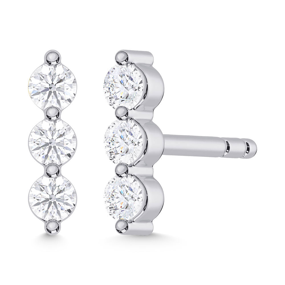 10K White Gold Lab Grown Diamond 1/6 Ct.Tw. Three Stone Earrings