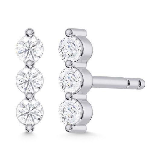 10K White Gold Lab Grown Diamond 1/6 Ct.Tw. Three Stone Earrings