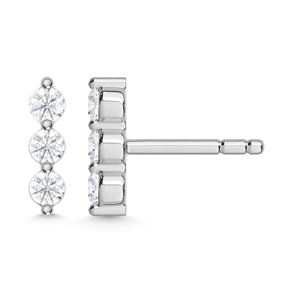 10K White Gold Lab Grown Diamond 1/6 Ct.Tw. Three Stone Earrings