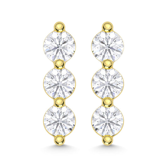 10K Yellow Gold Lab Grown Diamond 1/6 Ct.Tw. Three Stone Earrings