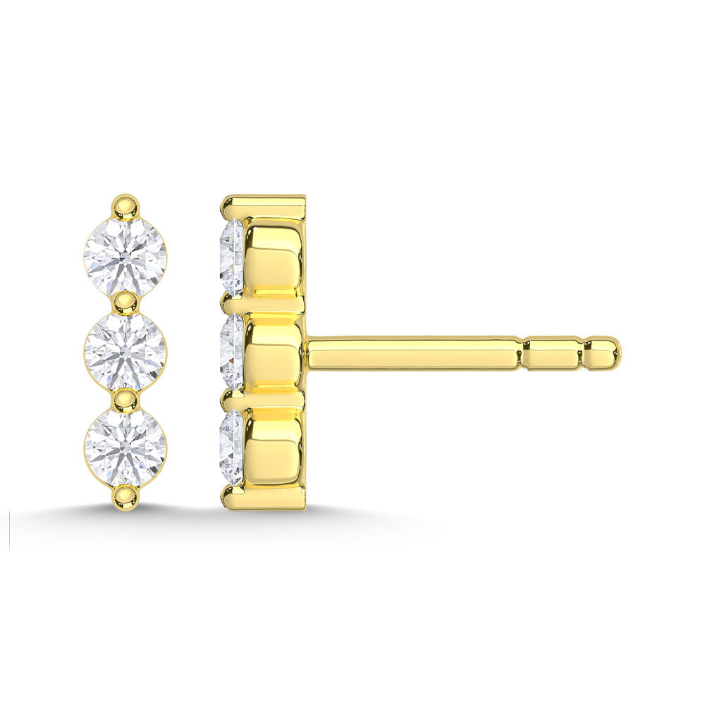 10K Yellow Gold Lab Grown Diamond 1/6 Ct.Tw. Three Stone Earrings