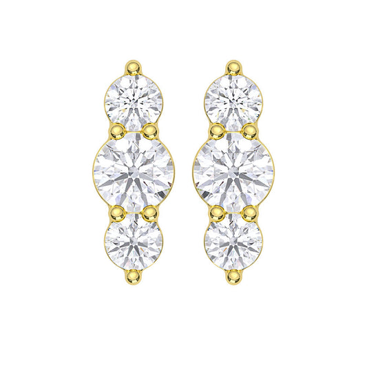 10K Yellow Gold Lab Grown Diamond 1/5 Ct.Tw. Three Stone Earrings