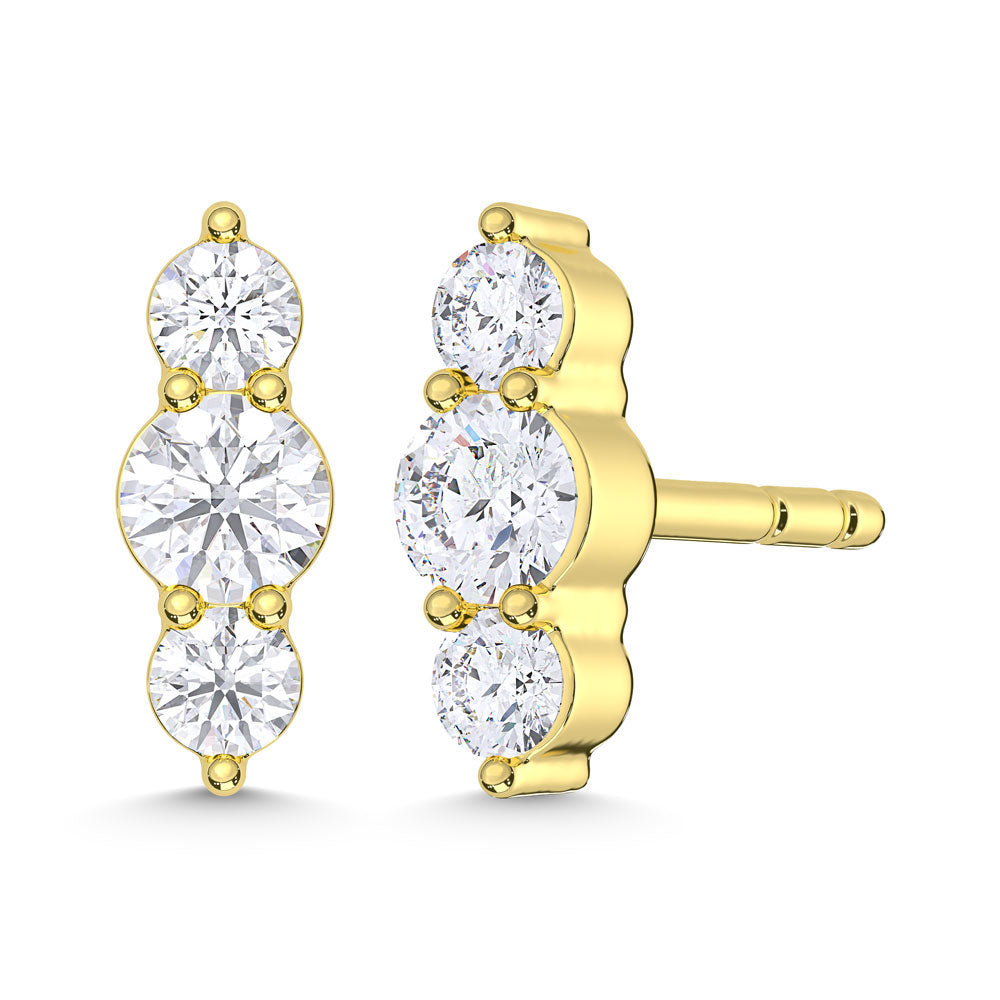 10K Yellow Gold Lab Grown Diamond 1/5 Ct.Tw. Three Stone Earrings