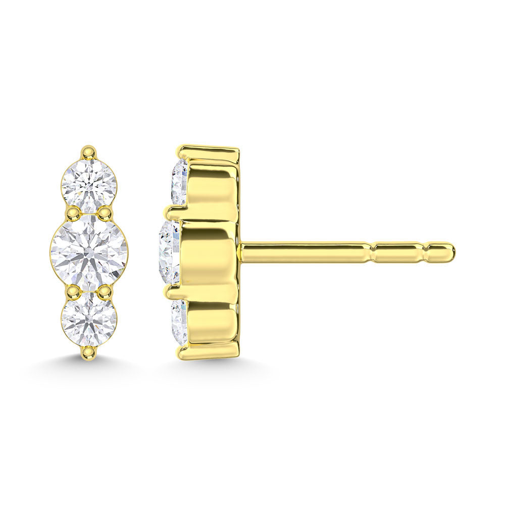 10K Yellow Gold Lab Grown Diamond 1/5 Ct.Tw. Three Stone Earrings