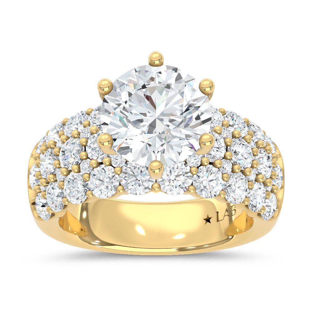 14K Yellow Gold Lab Grown Diamond 5 1/2 Ct.Tw. Round Shape Engagement Ring (IGI Certified Center 3ct) ( Center 3 ct)