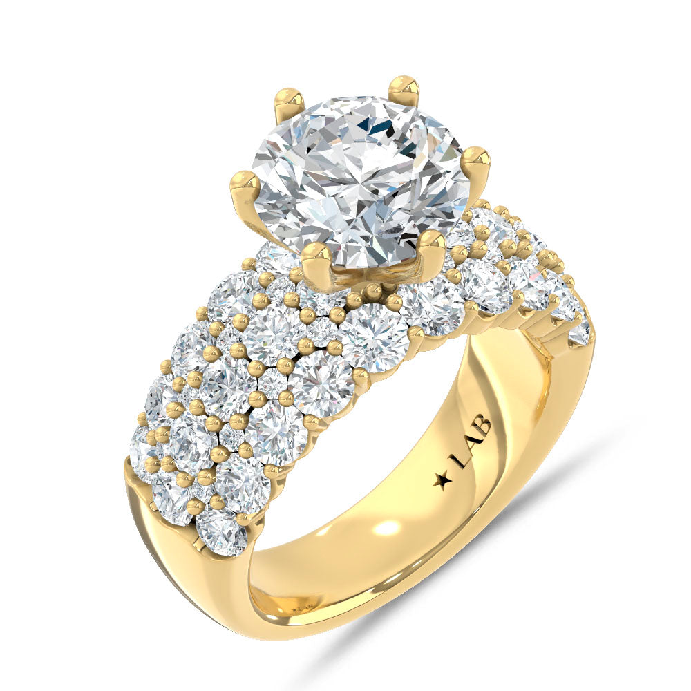14K Yellow Gold Lab Grown Diamond 5 1/2 Ct.Tw. Round Shape Engagement Ring (IGI Certified Center 3ct) ( Center 3 ct)