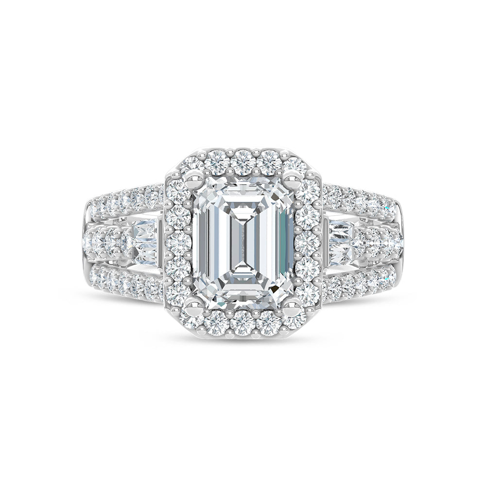 14K White Gold Lab Grown Diamond 3 Ct.Tw. Engagement Ring (Center 2ct Emerald)