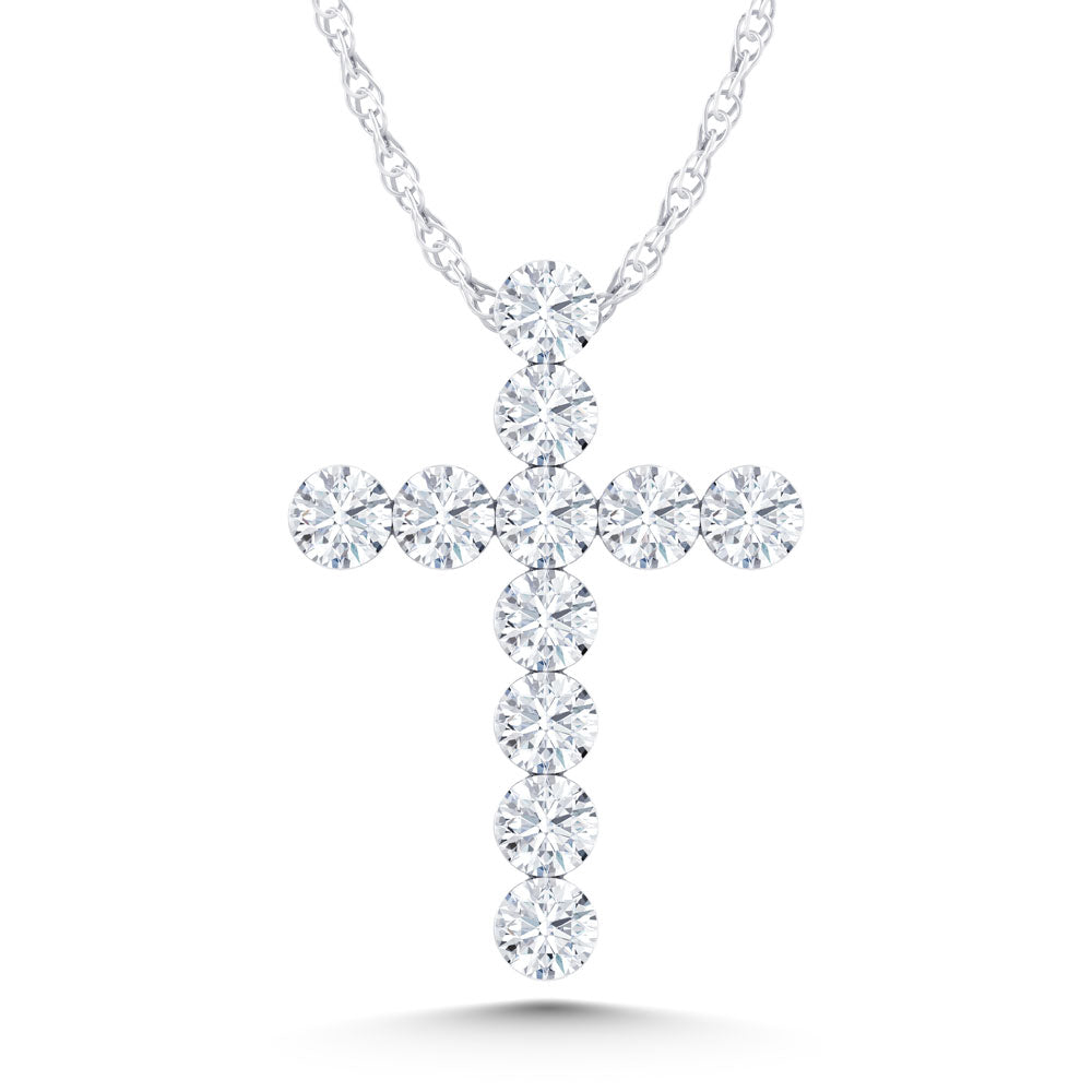 14K White Gold Lab Grown Diamond 1 Ct.Tw. Cross Pendant