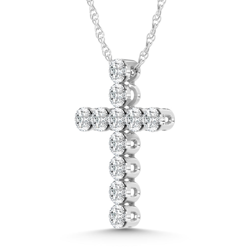 14K White Gold Lab Grown Diamond 1 Ct.Tw. Cross Pendant