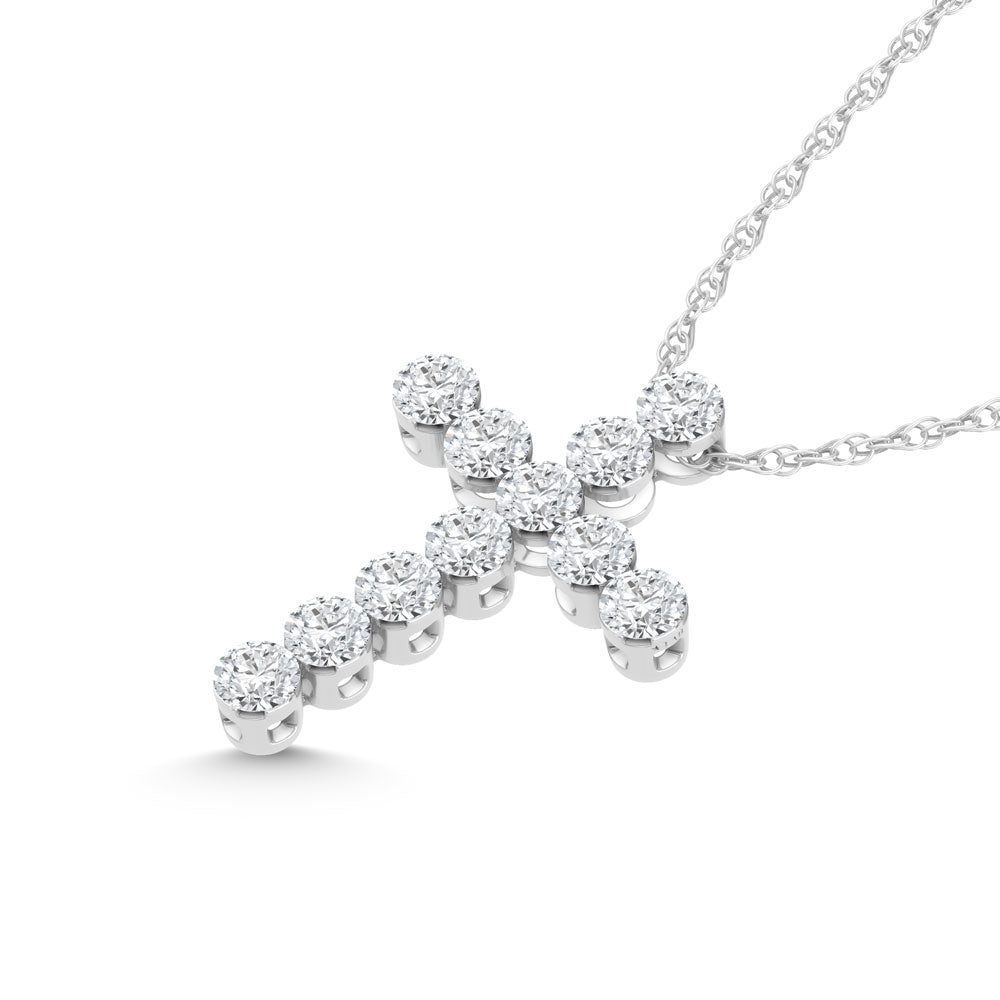 14K White Gold Lab Grown Diamond 1 Ct.Tw. Cross Pendant