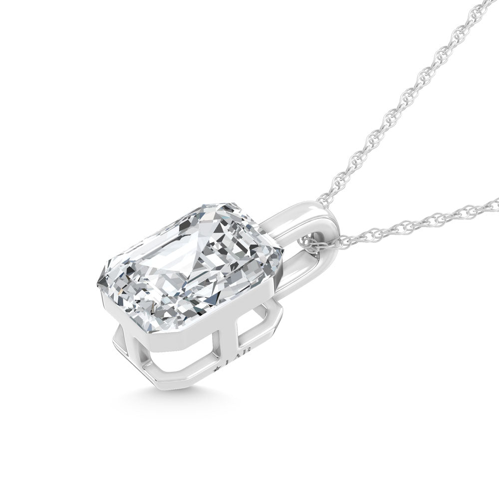 14K White Gold Lab Grown Diamond 1/2 Ct.Tw. Emerald Shape Pendant With Stiff Bail