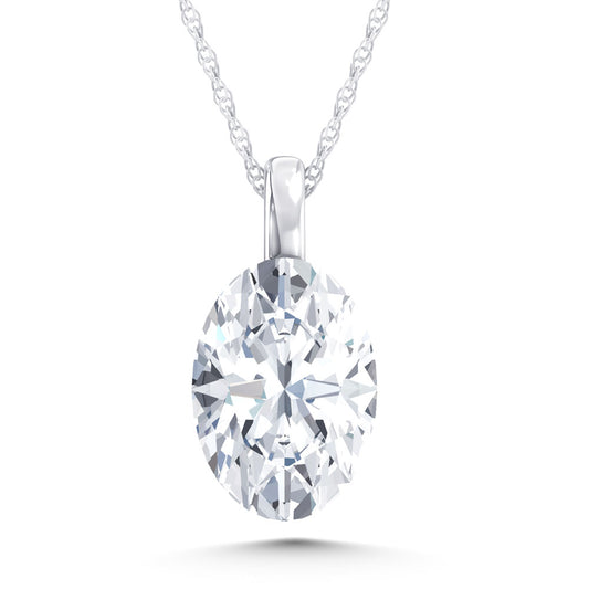 14K White Gold Lab Grown Diamond 1/2 Ct.Tw. Oval Shape Pendant With Stiff Bail