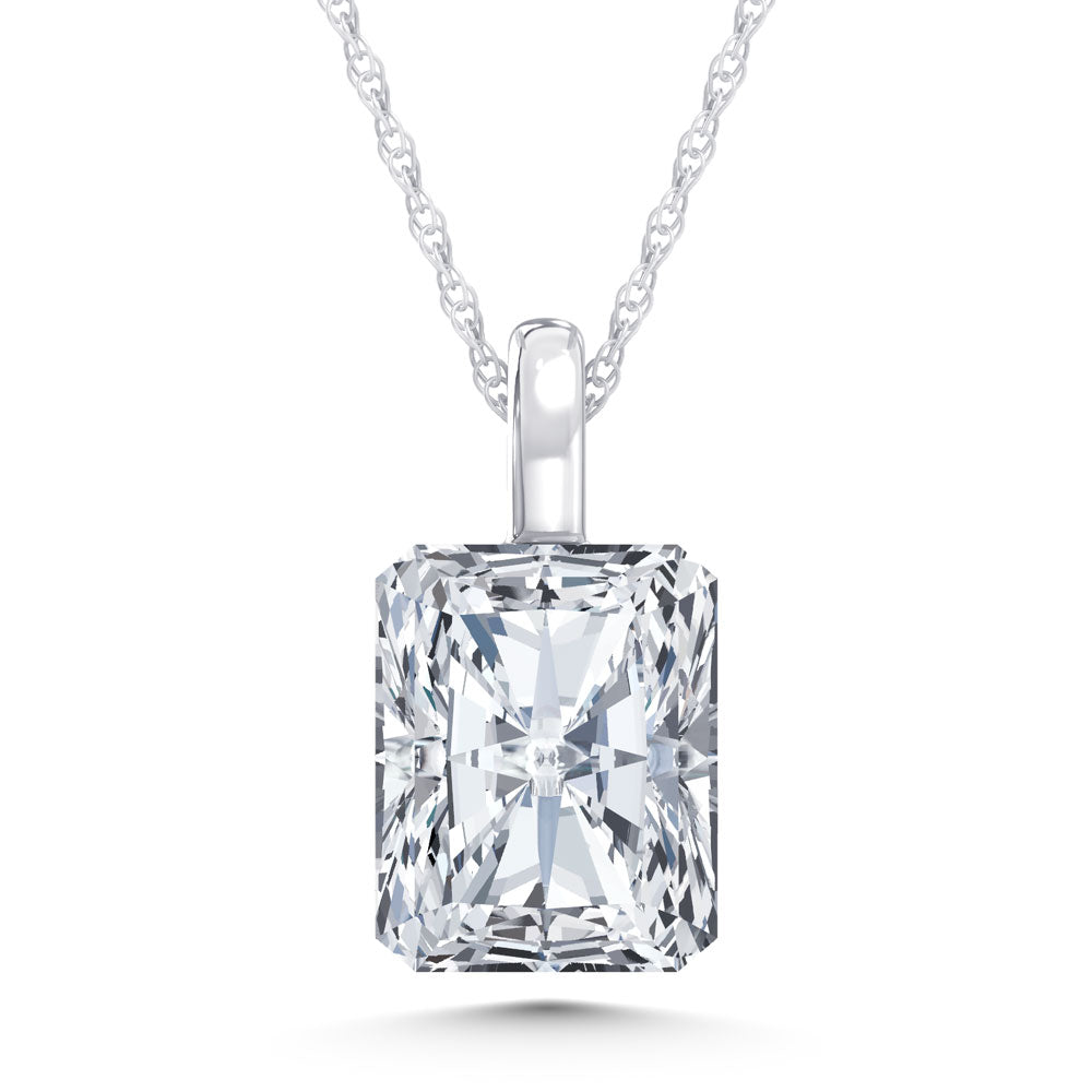 14K White Gold Lab Grown Diamond 1/2 Ct.Tw. Elongated Radiant Pendant With Stiff Bail