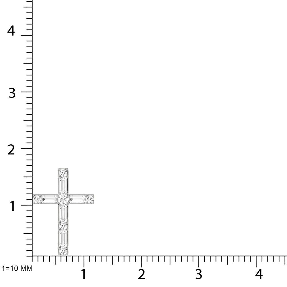 10K White Gold Lab Grown Diamond 1/4 Ct.Tw. Round and Baguette Cross Pendant