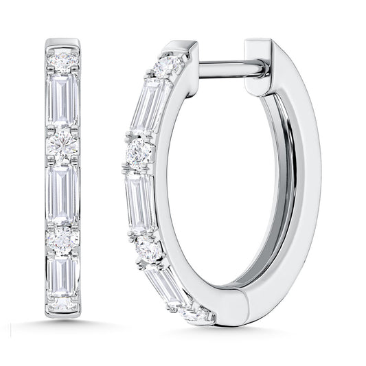 10K White Gold Lab Grown Diamond 1/4 Ct.Tw. Round and Baguette Hoop Earrings