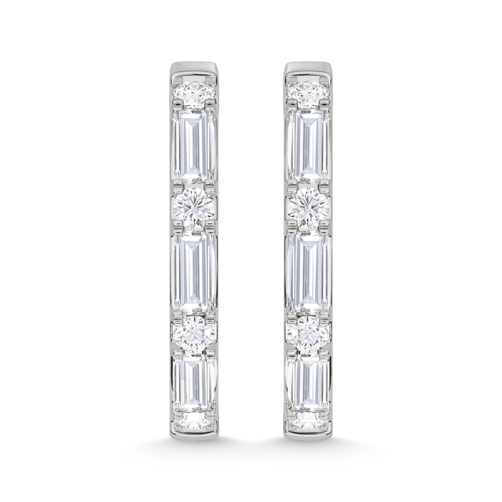 10K White Gold Lab Grown Diamond 1/4 Ct.Tw. Round and Baguette Hoop Earrings