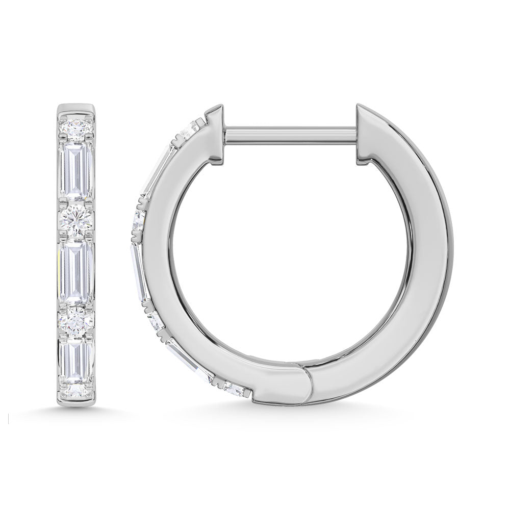10K White Gold Lab Grown Diamond 1/4 Ct.Tw. Round and Baguette Hoop Earrings