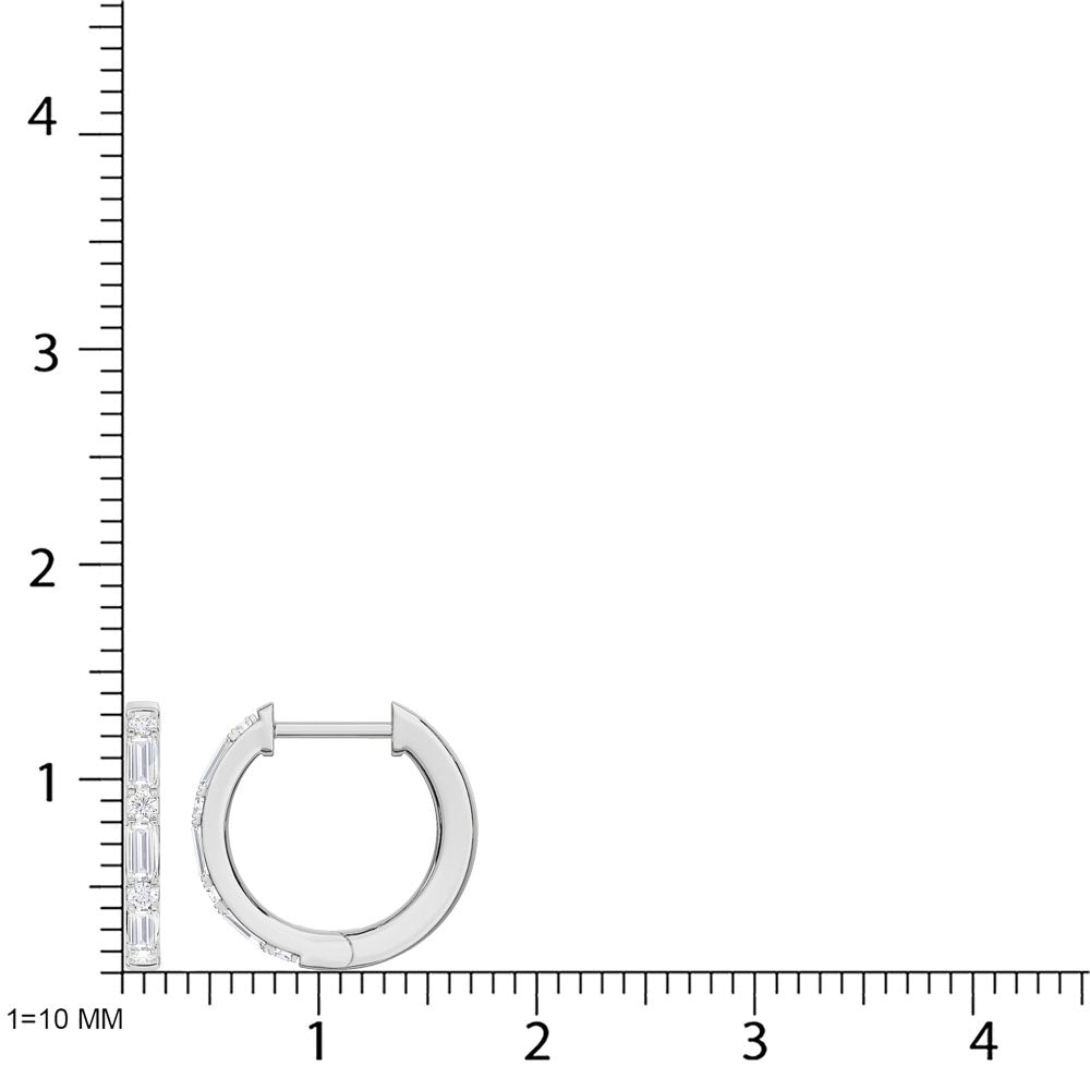 10K White Gold Lab Grown Diamond 1/4 Ct.Tw. Round and Baguette Hoop Earrings