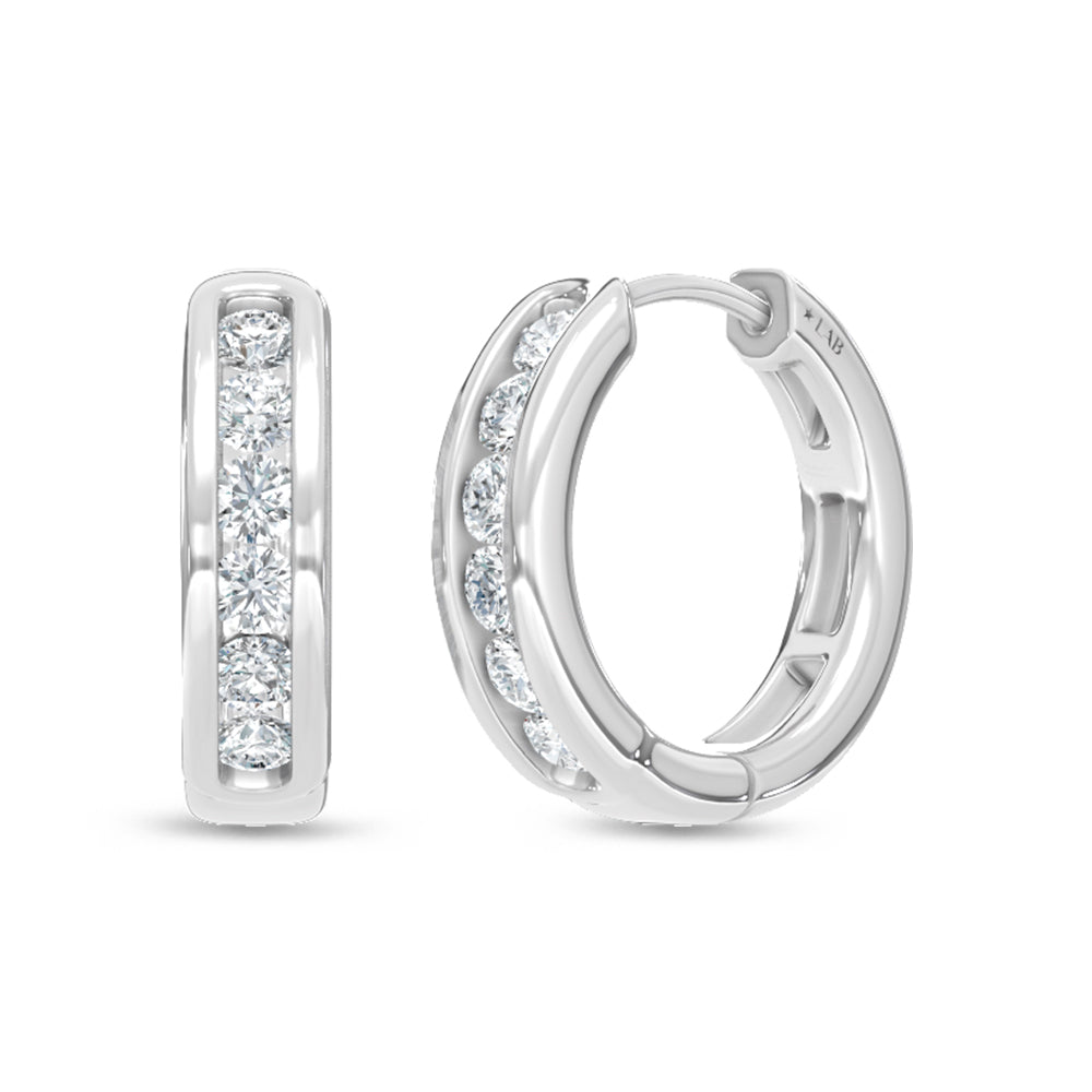 10K White Gold Lab Grown Diamond  Channel set 1/2 Ct.Tw. Hoop Earrings