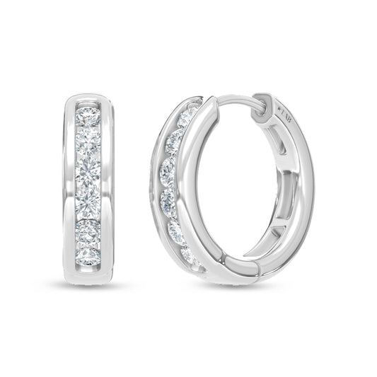 10K White Gold Lab Grown Diamond  Channel set 1/2 Ct.Tw. Hoop Earrings