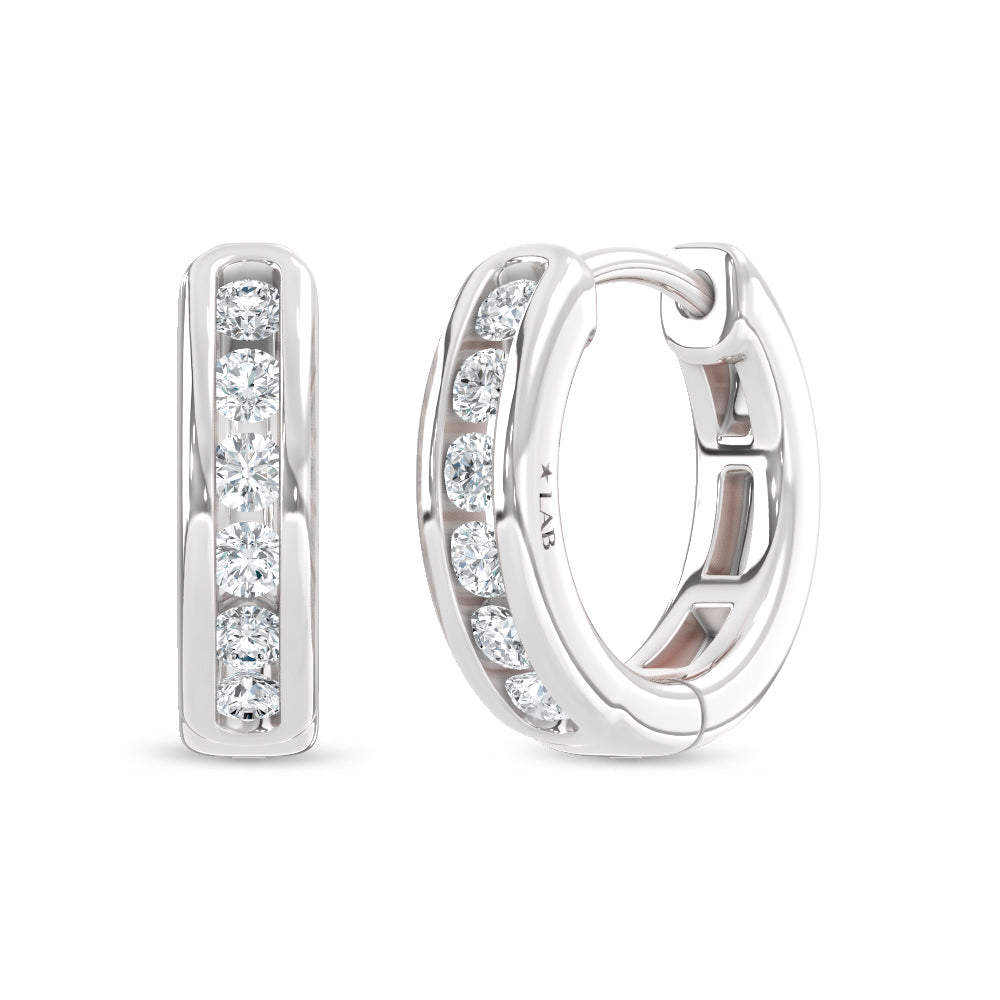 10K White Gold Lab Grown Diamond  Channel set 1/4 Ct.Tw. Hoop Earrings