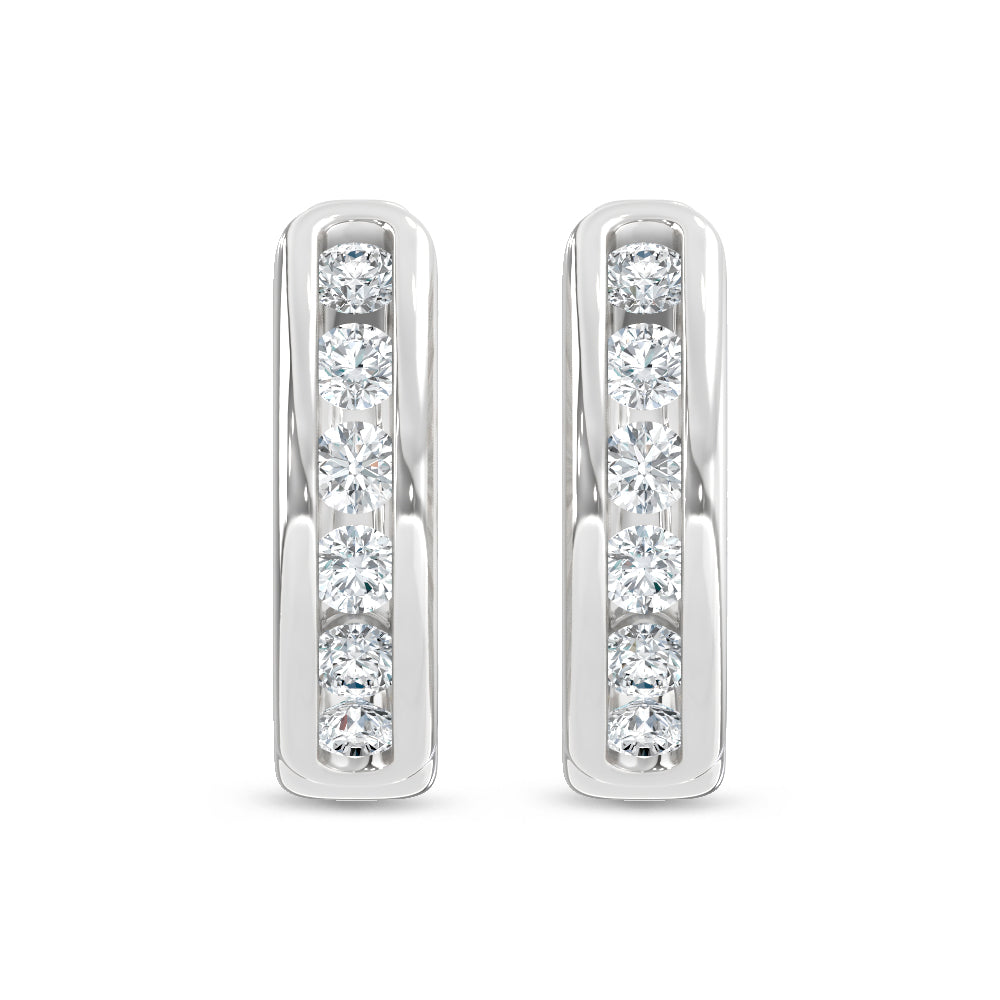 10K White Gold Lab Grown Diamond  Channel set 1/4 Ct.Tw. Hoop Earrings
