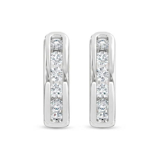 10K White Gold Lab Grown Diamond  Channel set 1/4 Ct.Tw. Hoop Earrings