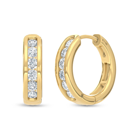 10K Yellow Gold Lab Grown Diamond  Channel set 1/2 Ct.Tw. Hoop Earrings