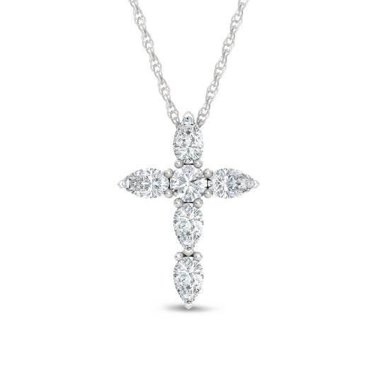 14K White Gold Lab Grown Diamond  1 Ct.Tw. Cross Pendant