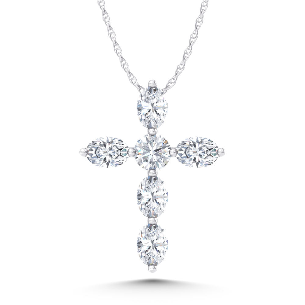 14K White Gold Lab Grown Diamond 1 Ct.Tw. Round and Oval Cross Pendant