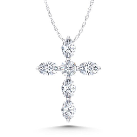 14K White Gold Lab Grown Diamond 1 Ct.Tw. Round and Oval Cross Pendant