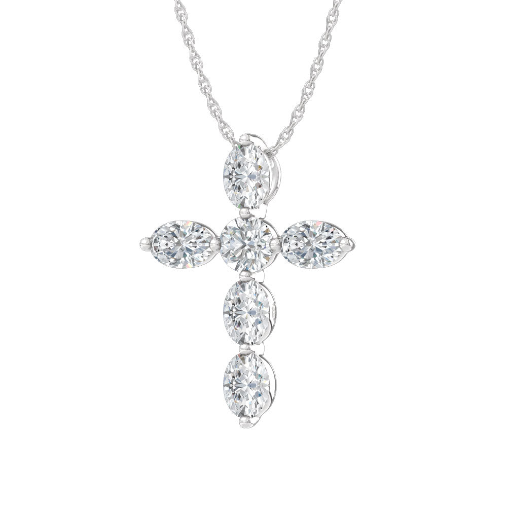 14K White Gold Lab Grown Diamond 1 Ct.Tw. Round and Oval Cross Pendant