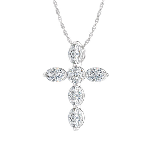 14K White Gold Lab Grown Diamond 1 Ct.Tw. Round and Oval Cross Pendant