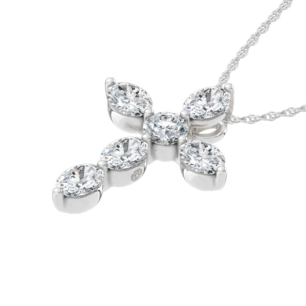 14K White Gold Lab Grown Diamond 1 Ct.Tw. Round and Oval Cross Pendant