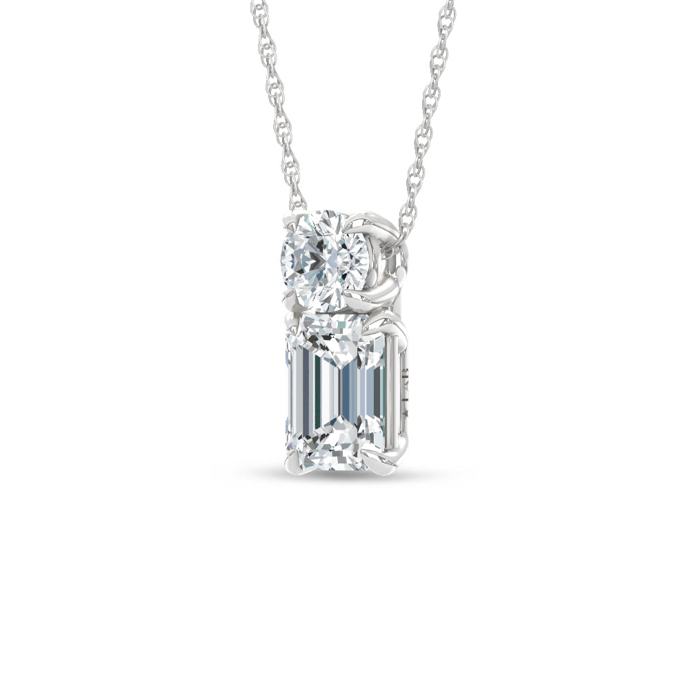 14K White Gold Lab Grown Diamond 1 Ct.Tw. Round and Emerald Fashion Pendant