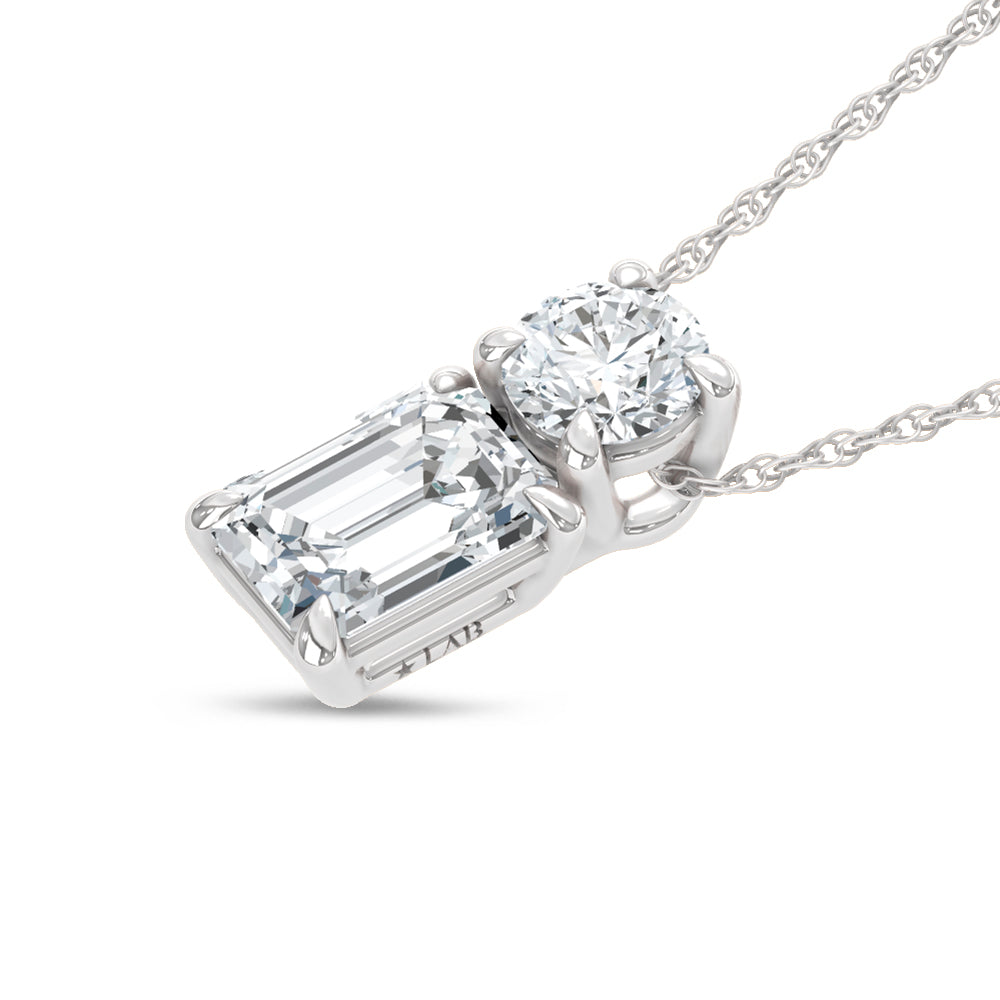 14K White Gold Lab Grown Diamond 1 Ct.Tw. Round and Emerald Fashion Pendant