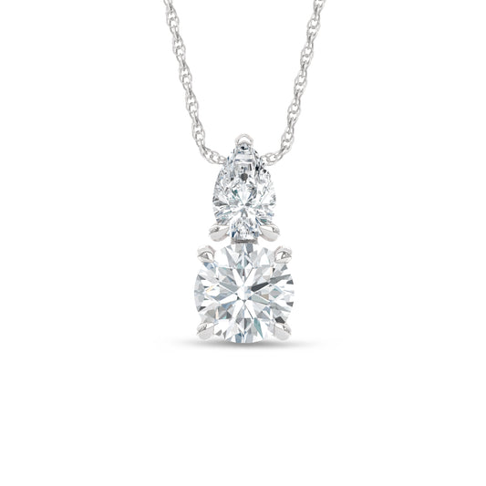 14K White Gold Lab Grown Diamond 1 Ct.Tw. Round and Pear Fashion Pendant