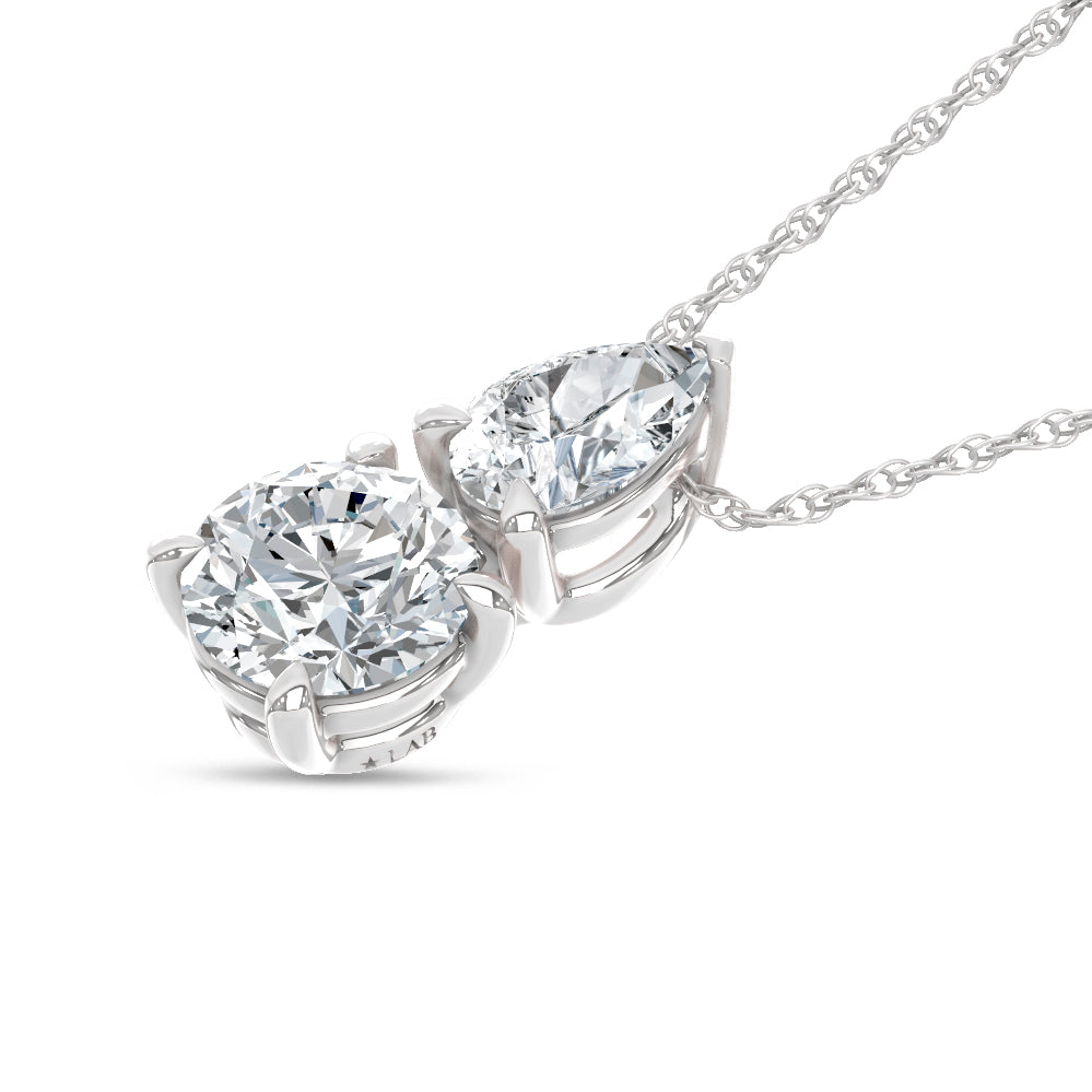 14K White Gold Lab Grown Diamond 1 Ct.Tw. Round and Pear Fashion Pendant