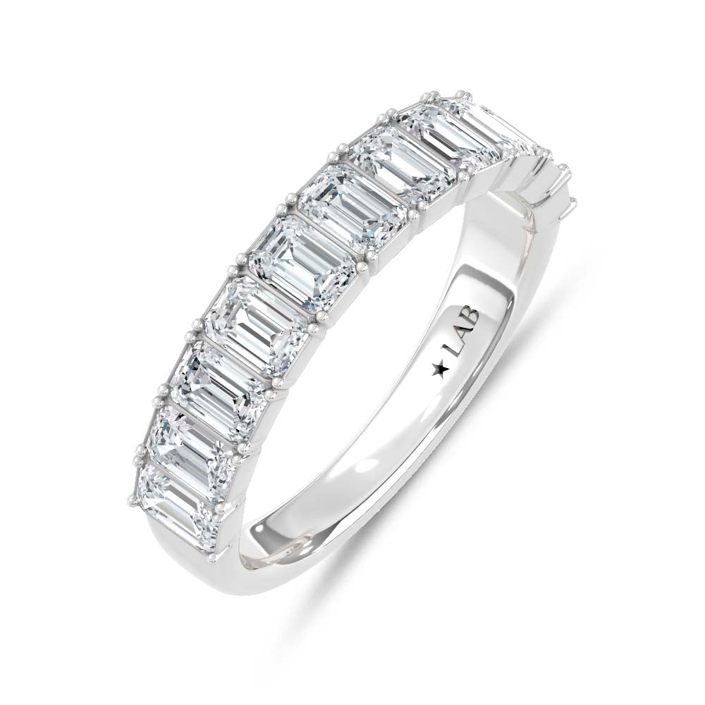 14K White Gold Lab Grown Diamond Emerald Cut Shape 1 Ct.Tw. Half Way Band