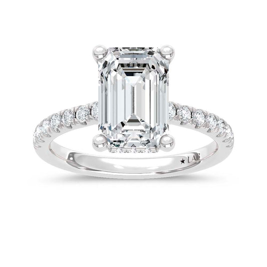 14K White Gold Lab Grown Diamond  2 3/8 Ct.Tw. Emerald Hidden Halo Engagement Ring (IGI Certified Center 2ct)