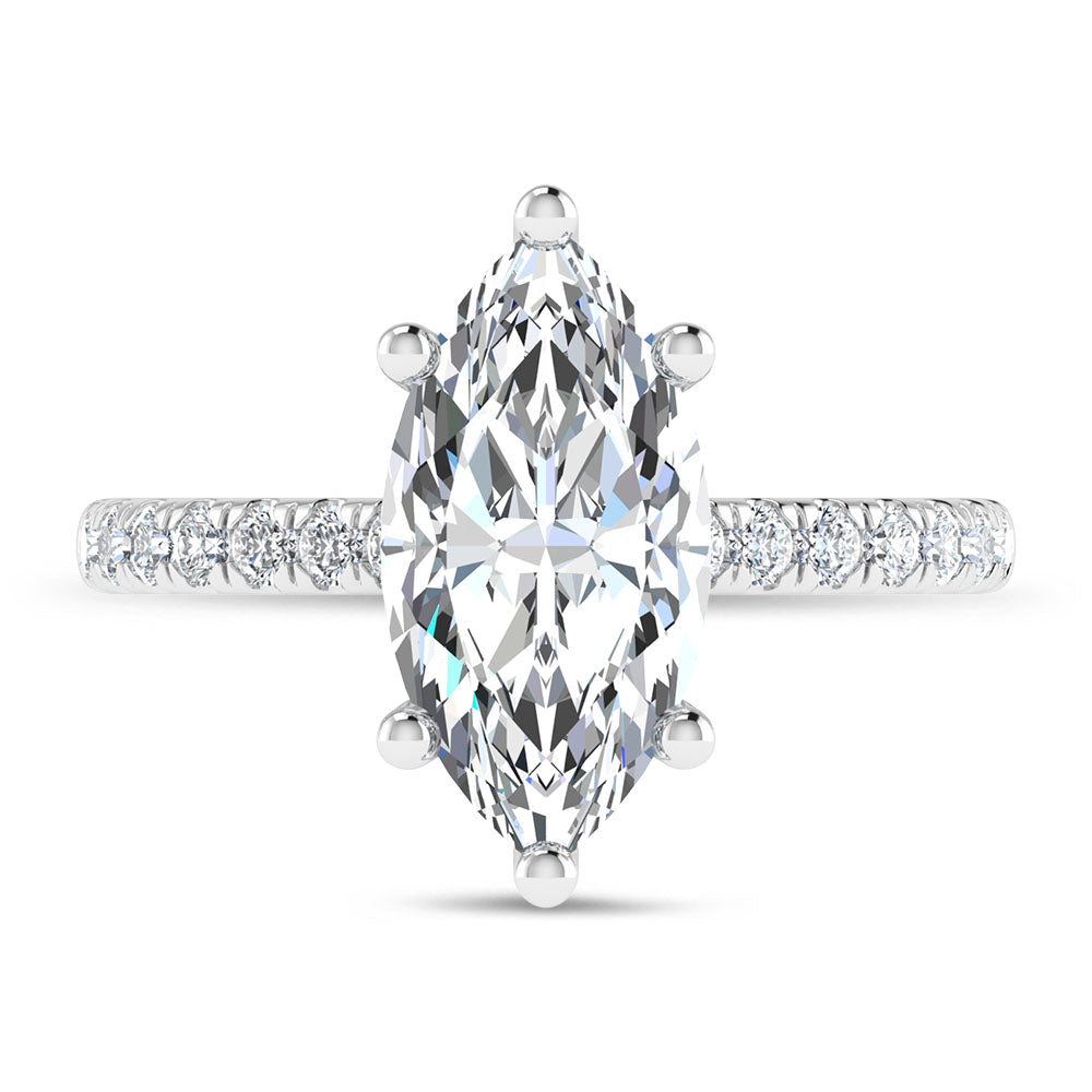 14K White Gold 3 3/8 Ct.Tw. Lab Grown Diamond Marquise Shape Engagement Ring (IGI Certified Center 3ct)