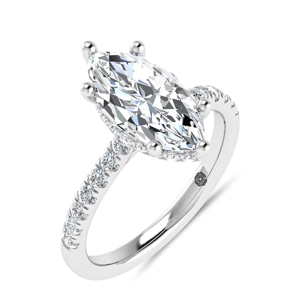 14K White Gold 3 3/8 Ct.Tw. Lab Grown Diamond Marquise Shape Engagement Ring (IGI Certified Center 3ct)