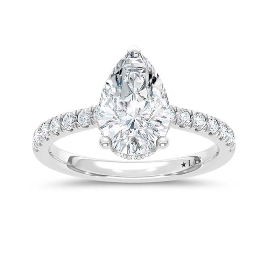 14K White Gold Lab Grown Diamond  4 1/2 Ct.Tw. Pear Hidden Halo Engagement Ring (IGI Certified Center 4ct)