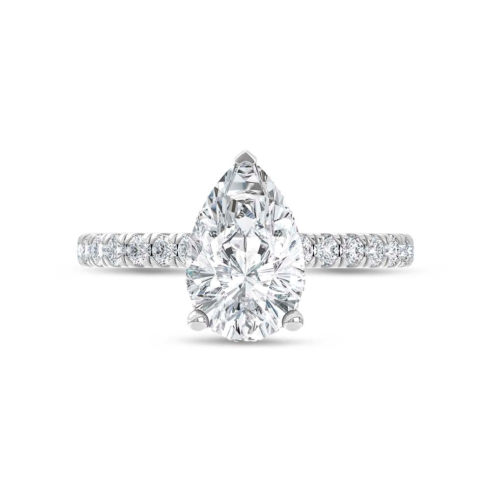 14K White Gold Lab Grown Diamond  3 3/8 Ct.Tw. Pear Hidden Halo Engagement Ring (IGI Certified Center 3ct)